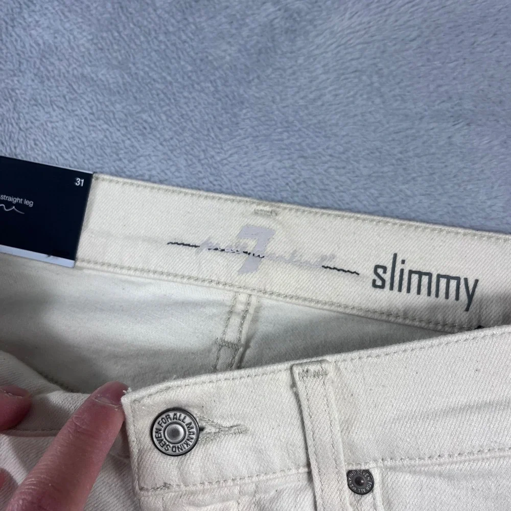 7 For All Mankind Slimmy Slim Straight Distressed Ecru Jeans‎ 31x34 AT511376AP